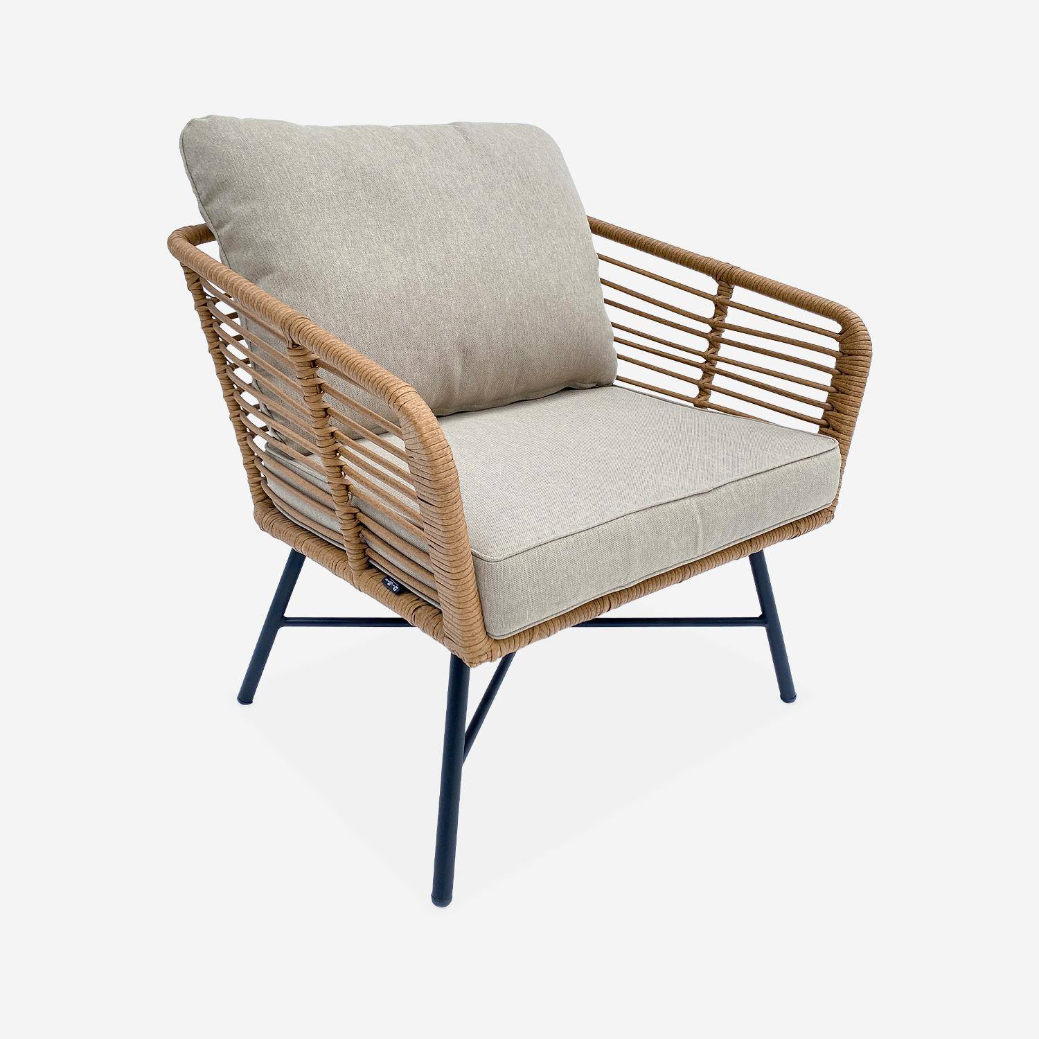 UBUD 5-zits loungeset - 3-zits bankstel en 2 fauteuils met 1 bijzettafel, wicker met geweven rotan-effect, beige kussens Photo6