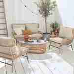 BALI niedrige Gartengarnitur 4 Sitze - Set Sofa mit 2 Sitzen und 2 Sesseln mit 1 ovaler Beistelltisch, Kunststoffrattan mit Rattan-Effekt, beigefarbene Kissen Photo5