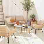 Set di mobili da giardino a 4 posti KUTA - Set di divano a 2 posti e 2 poltrone con 2 tavolini, resina intrecciata effetto rattan, cuscini beige Photo1