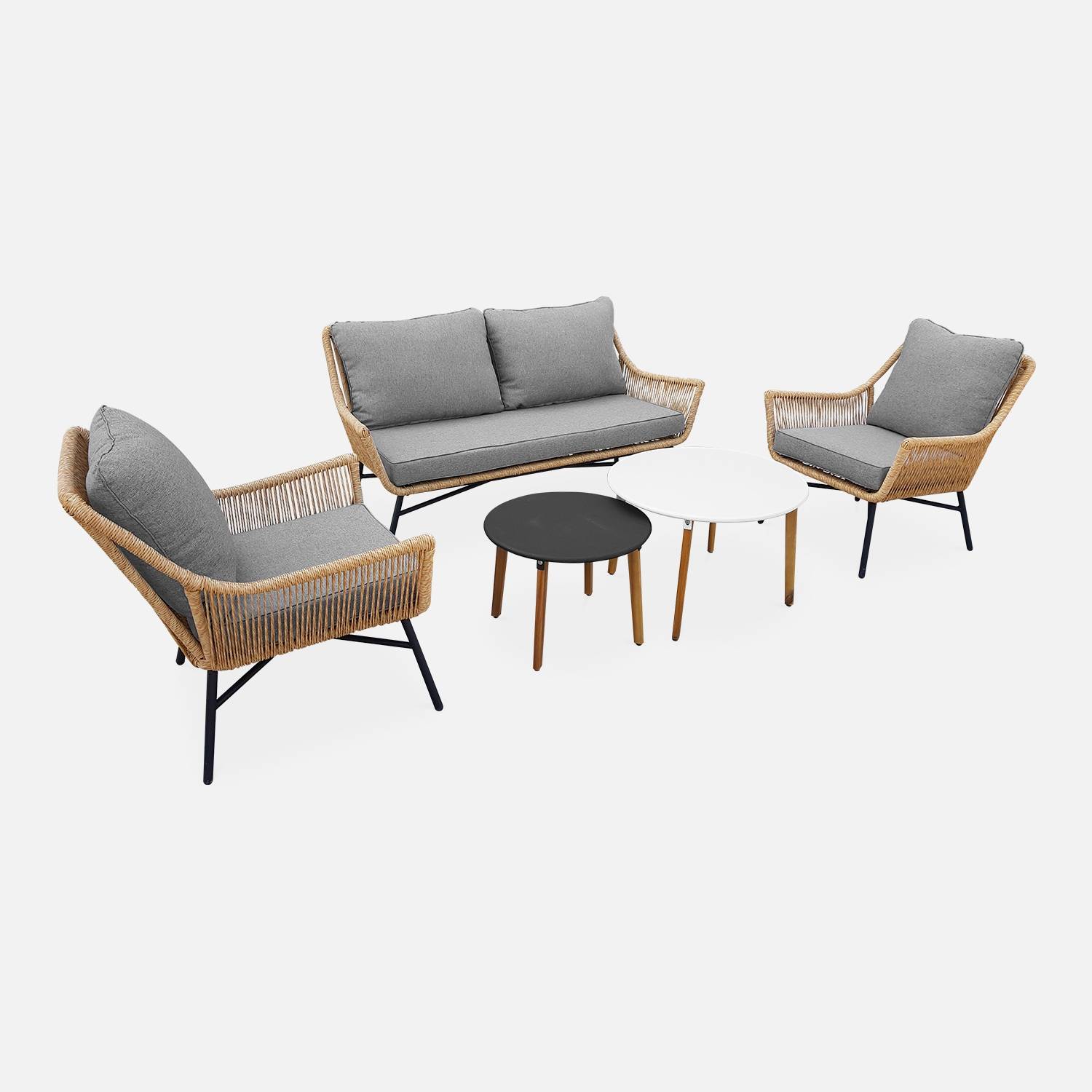 Lage loungeset 4 plaatsen Kuta – Set bestaande uit een 2-persoonsbank en 2 stoelen met 2 bijzettaffeltjes | sweeek