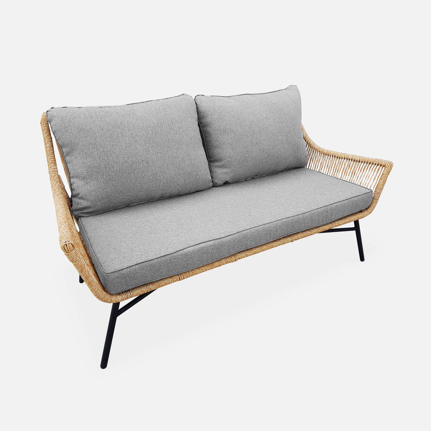 Conjunto de jardín con efecto mimbre de 4 plazas, Kuta, Gris, 164x75x74 cm,sweeek,Photo2