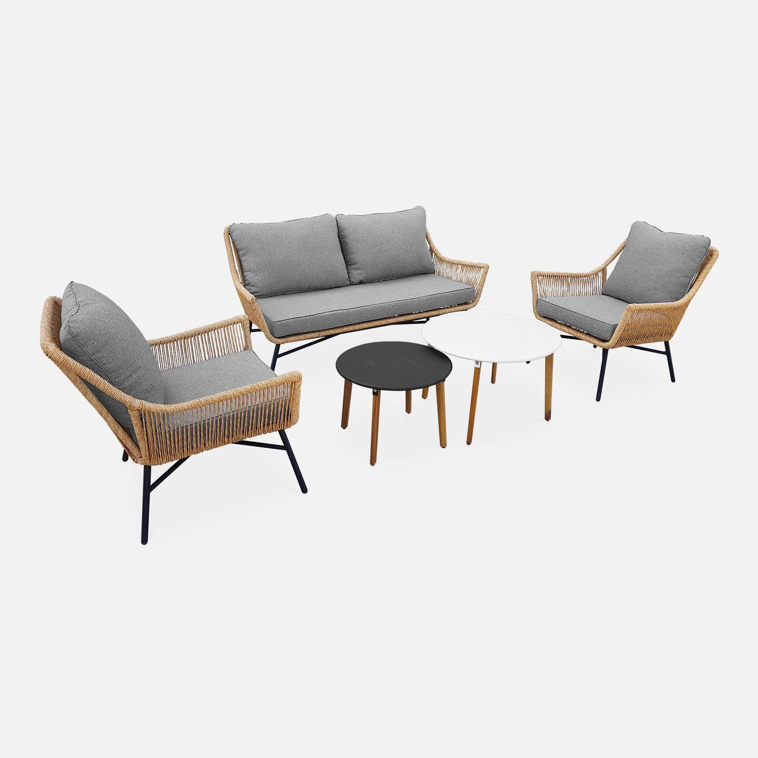 Conjunto de jardín con efecto mimbre de 4 plazas, Kuta, Gris, 164x75x74 cm Photo1