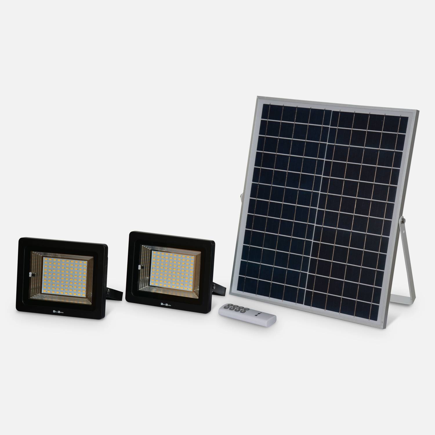 Set van 2 solar buitenlampen LED 50W met zonnepaneel, afstandsbediening, koud wit, bestand tegen regen en autonome werking | sweeek