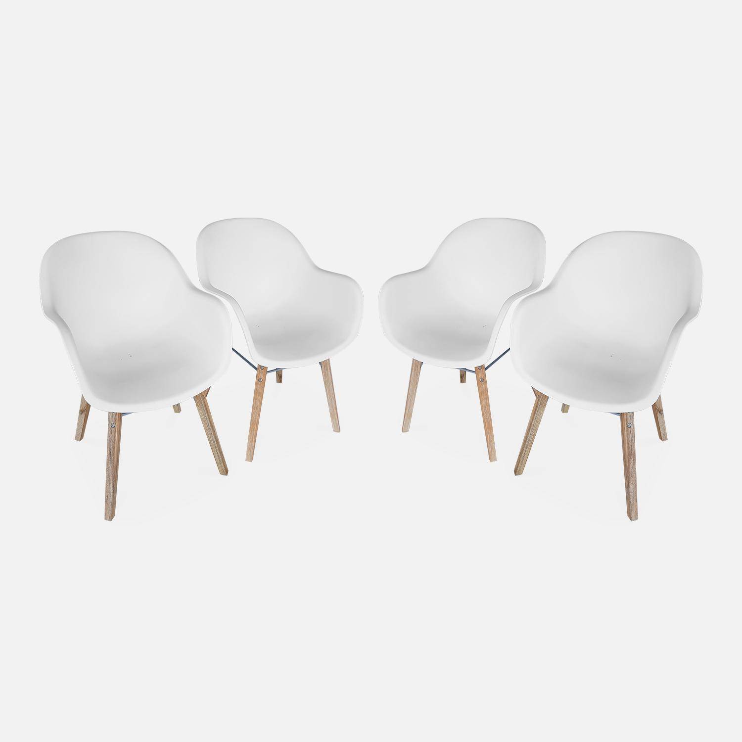 Set mit 4 CELEBES Skandinavischen Sesseln, Akazie und Kunststoff, weiß, Innen/Außen Photo1
