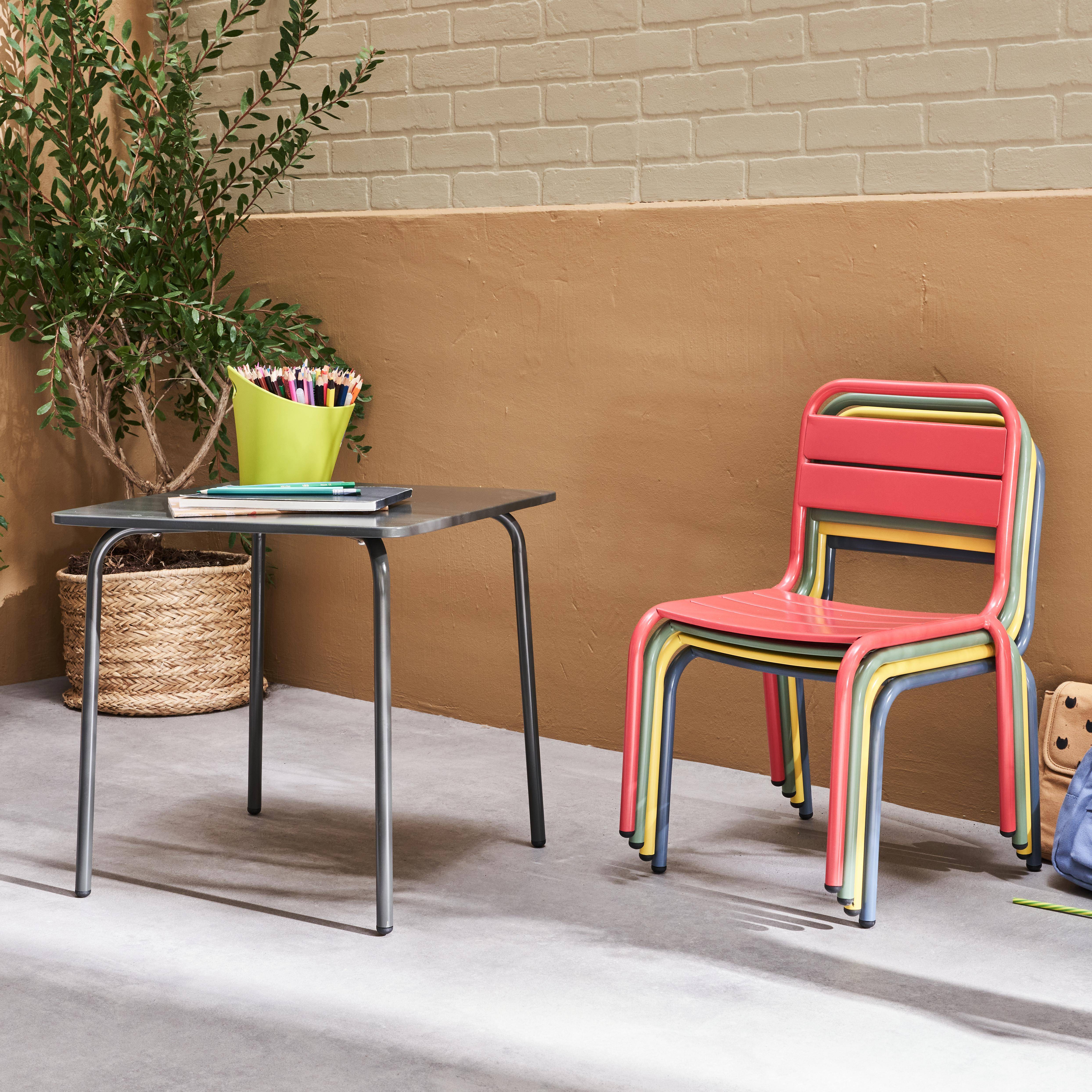 Salon de jardin enfant, table et chaises métal enfant - Anna - Multicolore, 4 places, table et chaises, 48x48cm Photo2