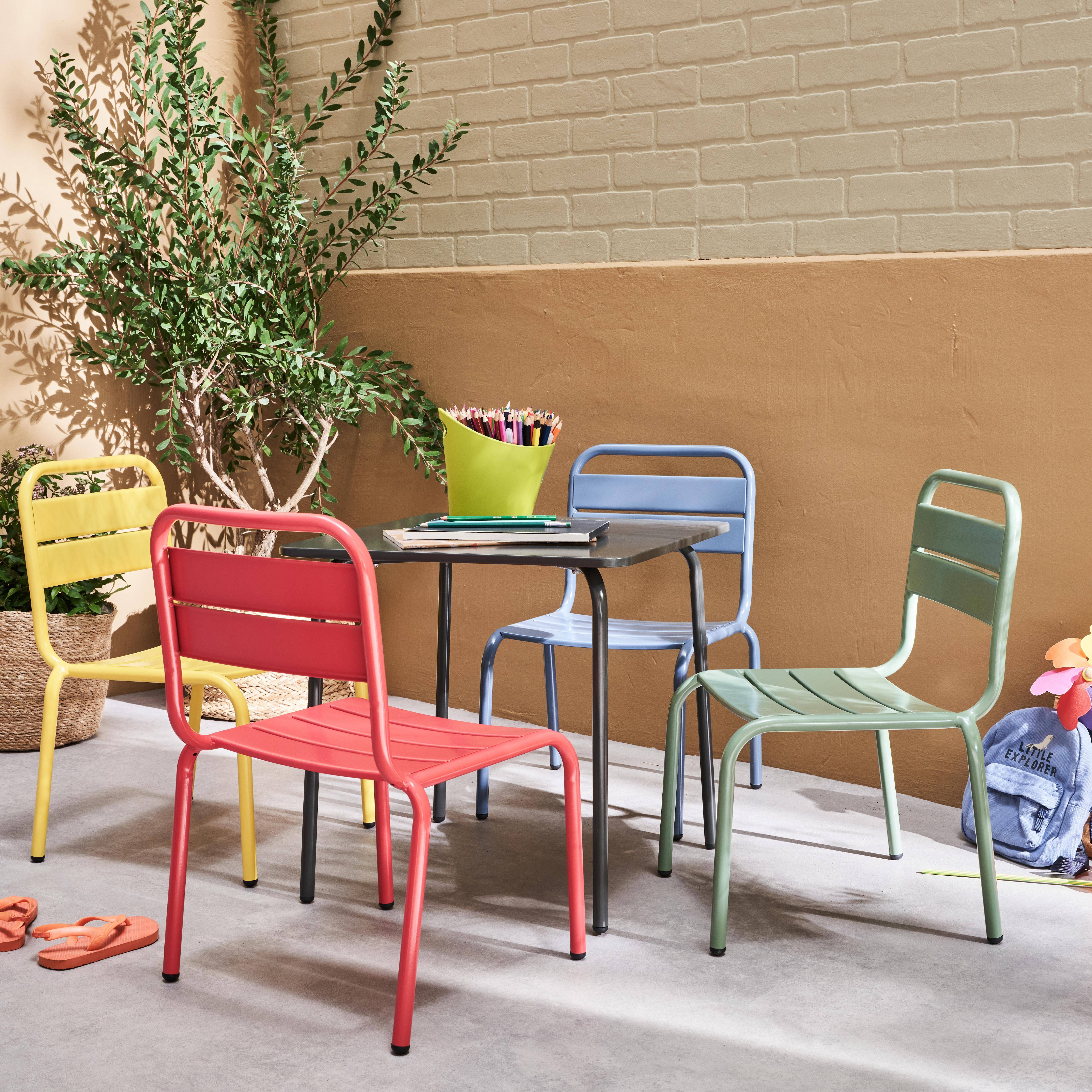 Salon de jardin enfant, table et chaises métal enfant - Anna - Multicolore, 4 places, table et chaises, 48x48cm Photo1