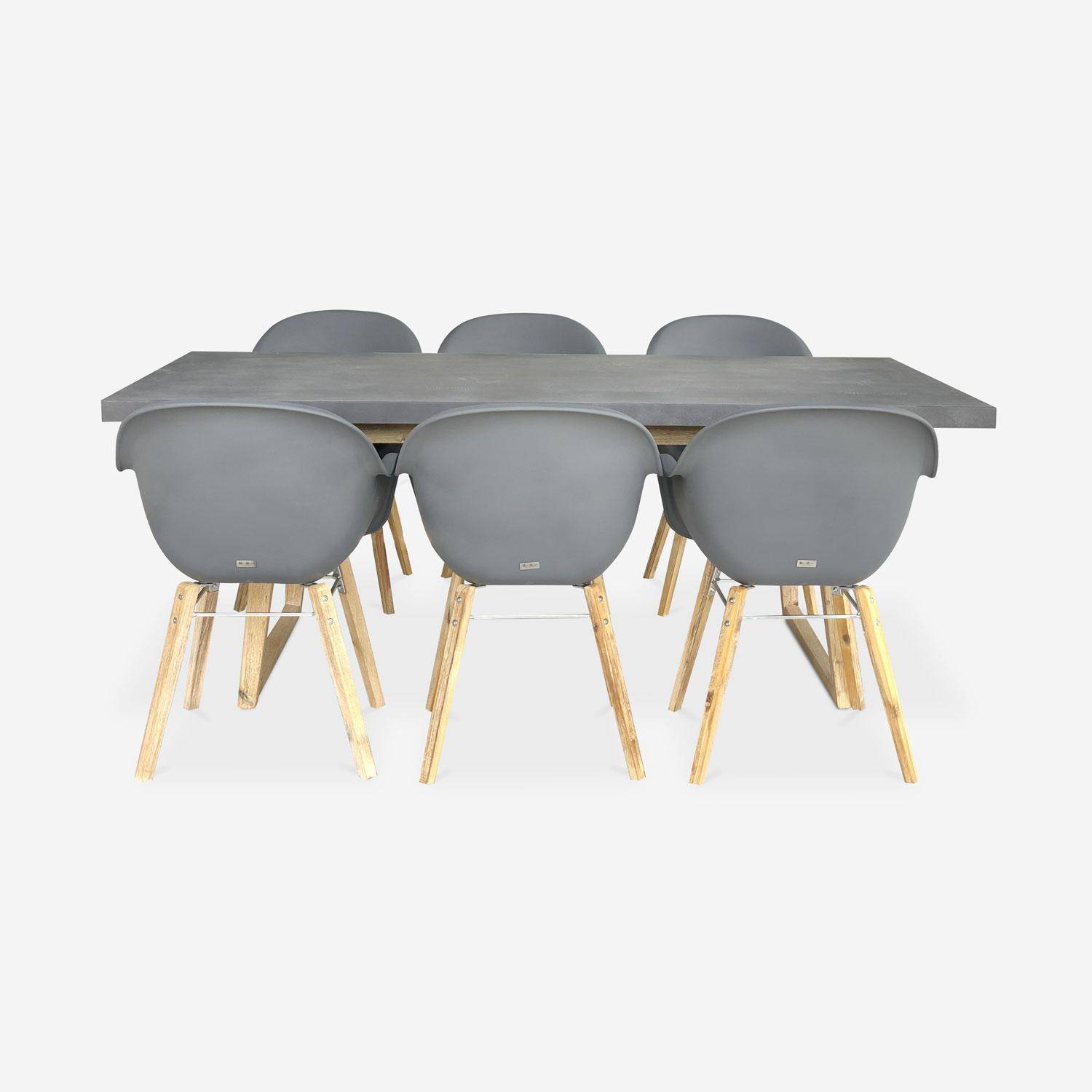 Table de jardin en fibre de ciment 200 cm BORNEO et 6 fauteuils scandinaves CELEBES gris Photo2