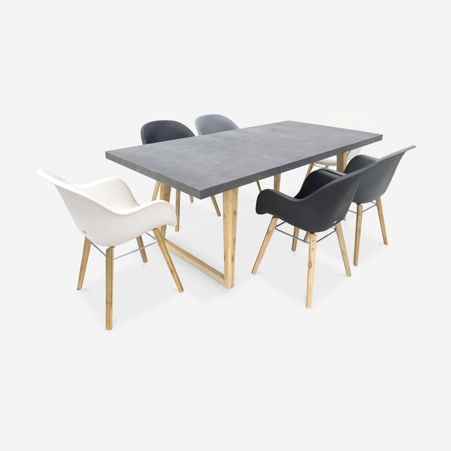 Table de jardin en fibre de ciment 200 cm BORNEO et 6 fauteuils scandinaves CELEBES mix de couleurs Photo1