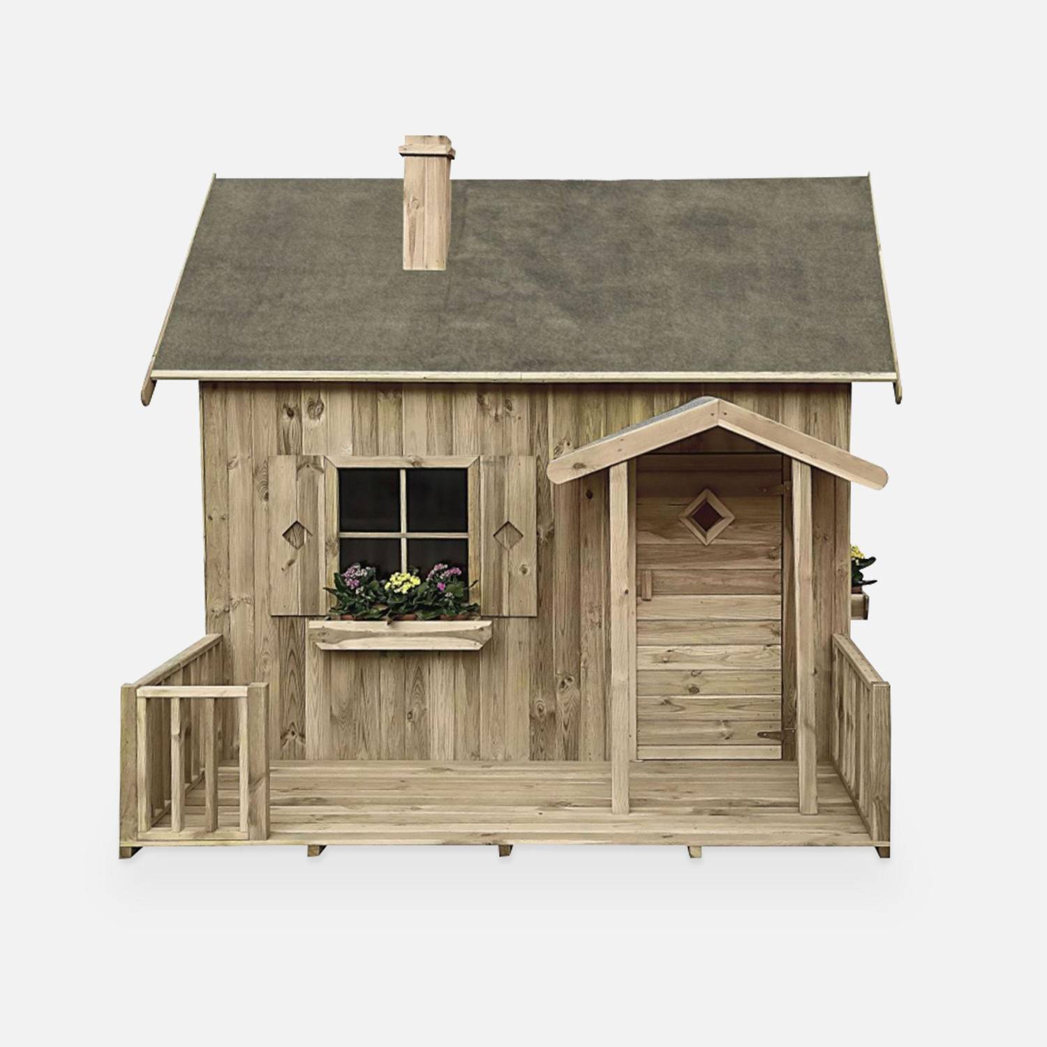 Maisonnette avec véranda en bois FSC de 7,3m², Lys - cabane pour enfants en pin autoclave Photo1