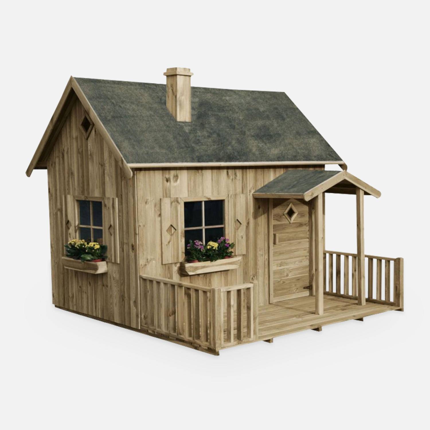 Maisonnette avec véranda en bois FSC de 7,3m², Lys - cabane pour enfants en pin autoclave Photo2