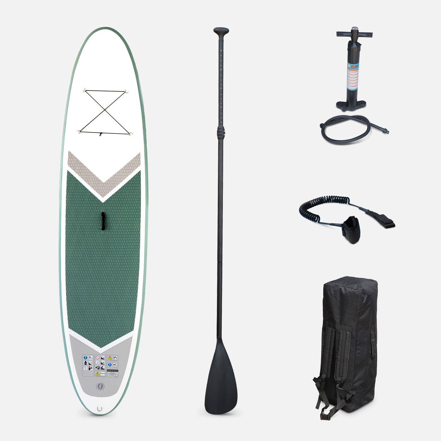 Pack stand up paddle gonflable Rico 10’10" avec pompe haute pression simple action, pagaie, leash et sac de rangement inclus Photo1