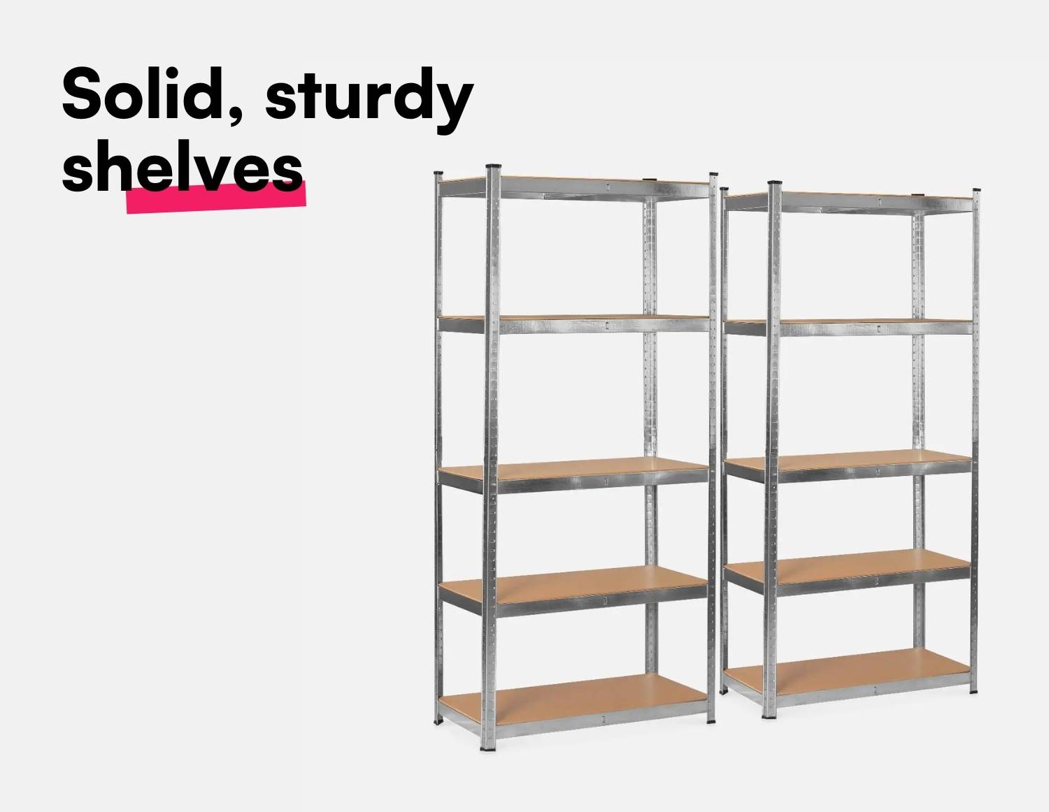 Set of 2 modular metal shelves 