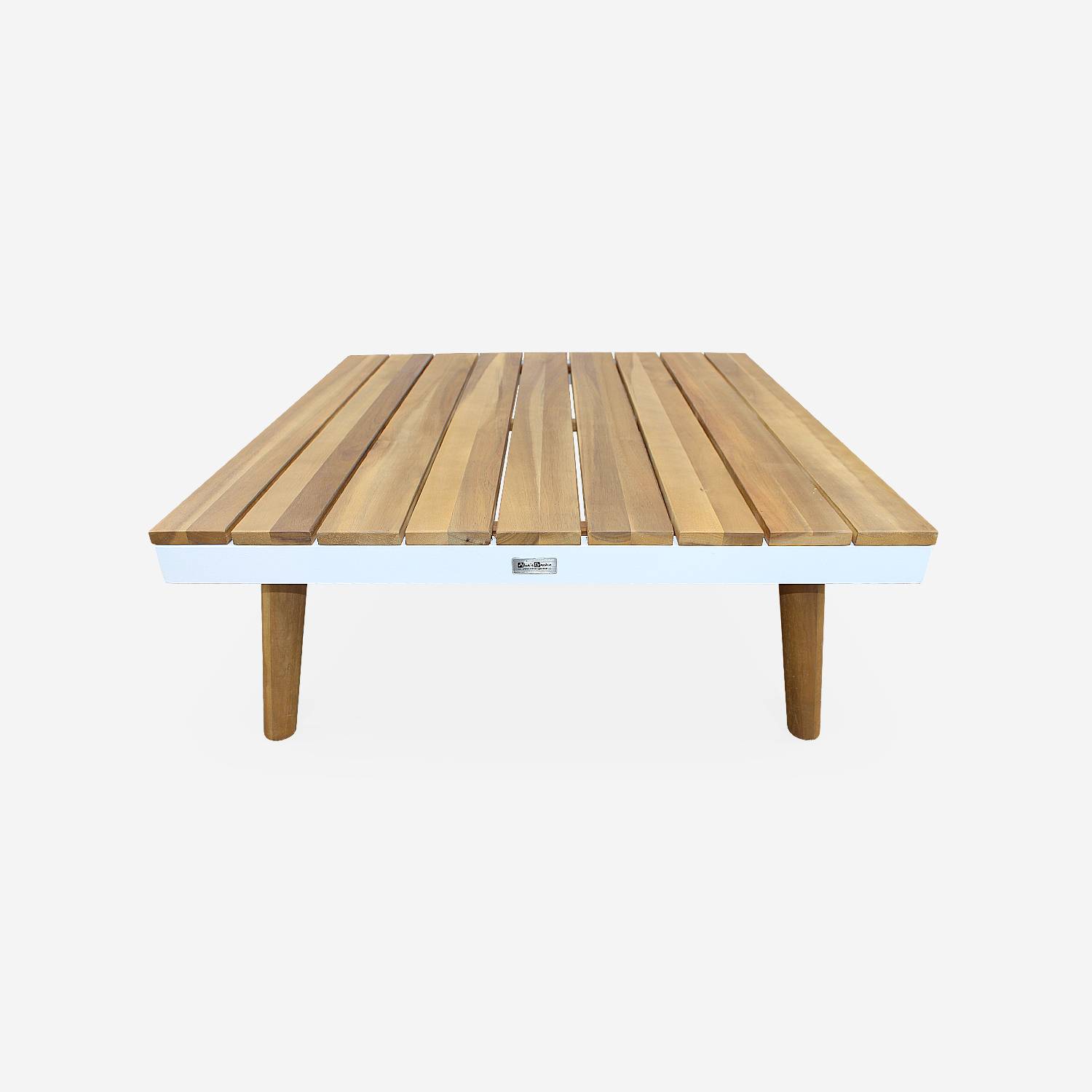 Conjunto de mobiliário de jardim em madeira de 5 lugares - Buenos Aires - Moldura branca/Almofadas cinzentas - Sofá de canto em acácia, mesas de apoio e mesa de centro, moldura em alumínio Photo3