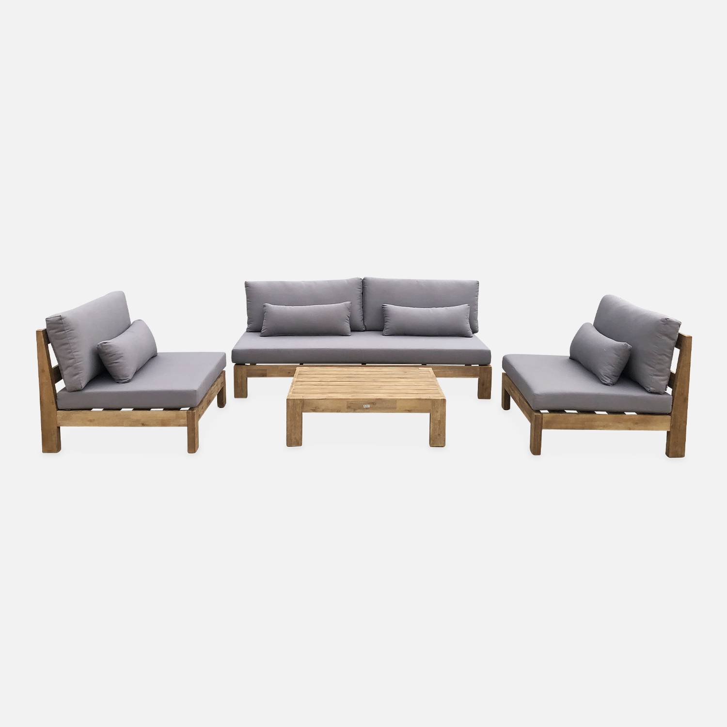 Conjunto de muebles de jardín XXL de madera cepillada, efecto blanqueado - BAHIA - cojines antracita, ultra confortables, de 5 a 7 plazas,sweeek,Photo3