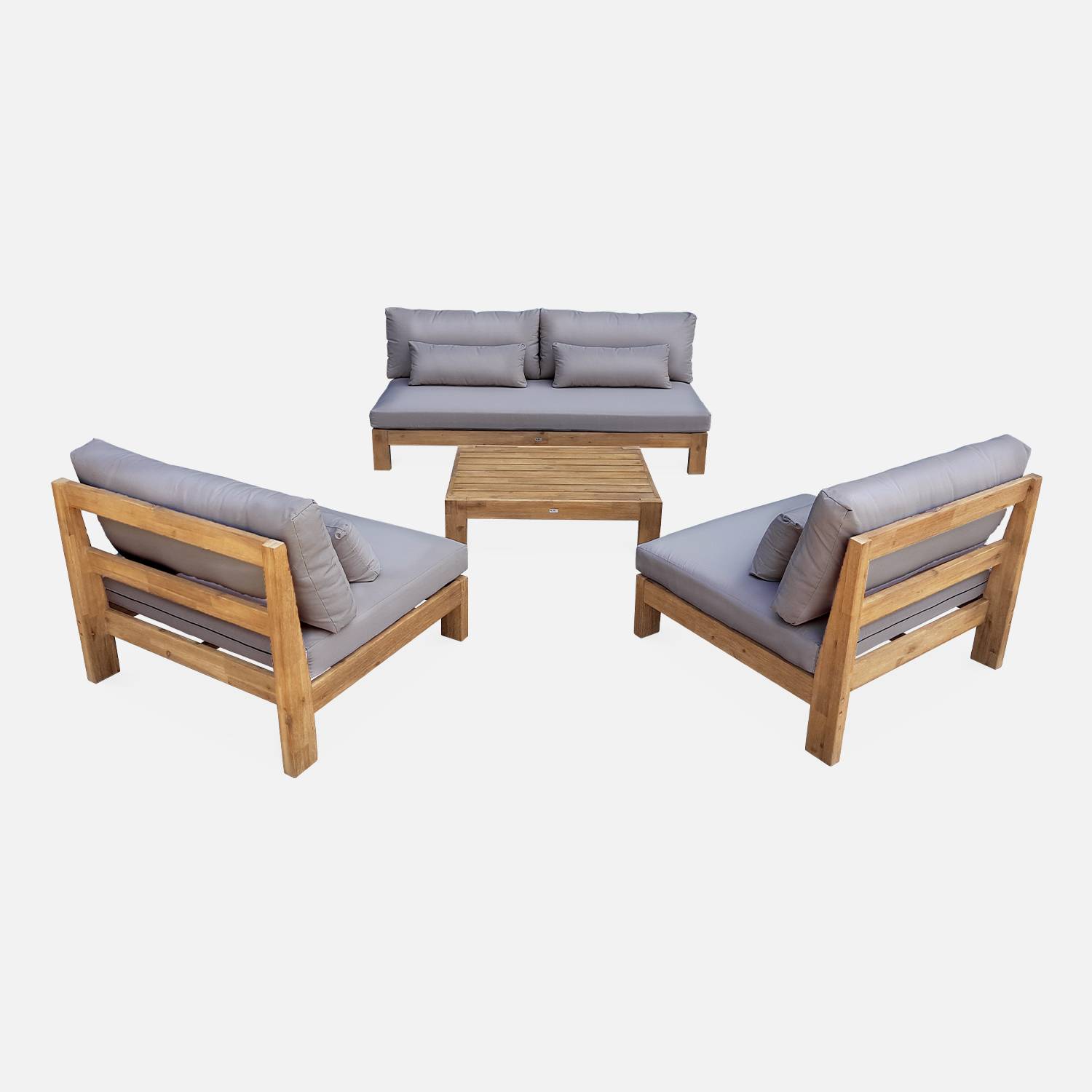 Conjunto de muebles de jardín XXL de madera cepillada, efecto blanqueado - BAHIA - cojines antracita, ultra confortables, de 5 a 7 plazas,sweeek,Photo4