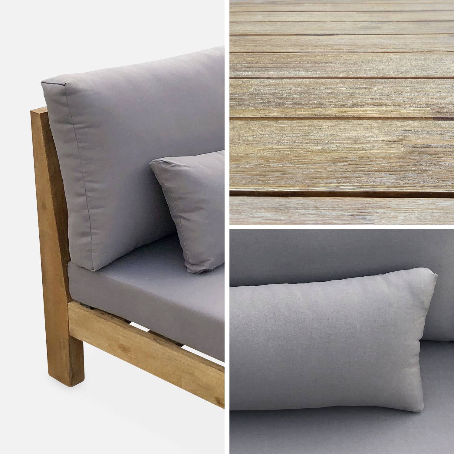 Conjunto de mobiliário de jardim XXL em madeira escovada, efeito branqueado - BAHIA - almofadas antracite, ultra confortável, 5 a 7 lugares Photo7