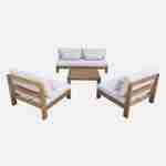 Salon de jardin XXL en bois brossé, effet blanchi – BAHIA – coussins beiges, ultra confortable, 5 places Photo6