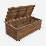 Garden storage box in wood - Saragosse - 110L, cushion storage, 107x48.5cm with hydraulic lift opening and casters Photo5