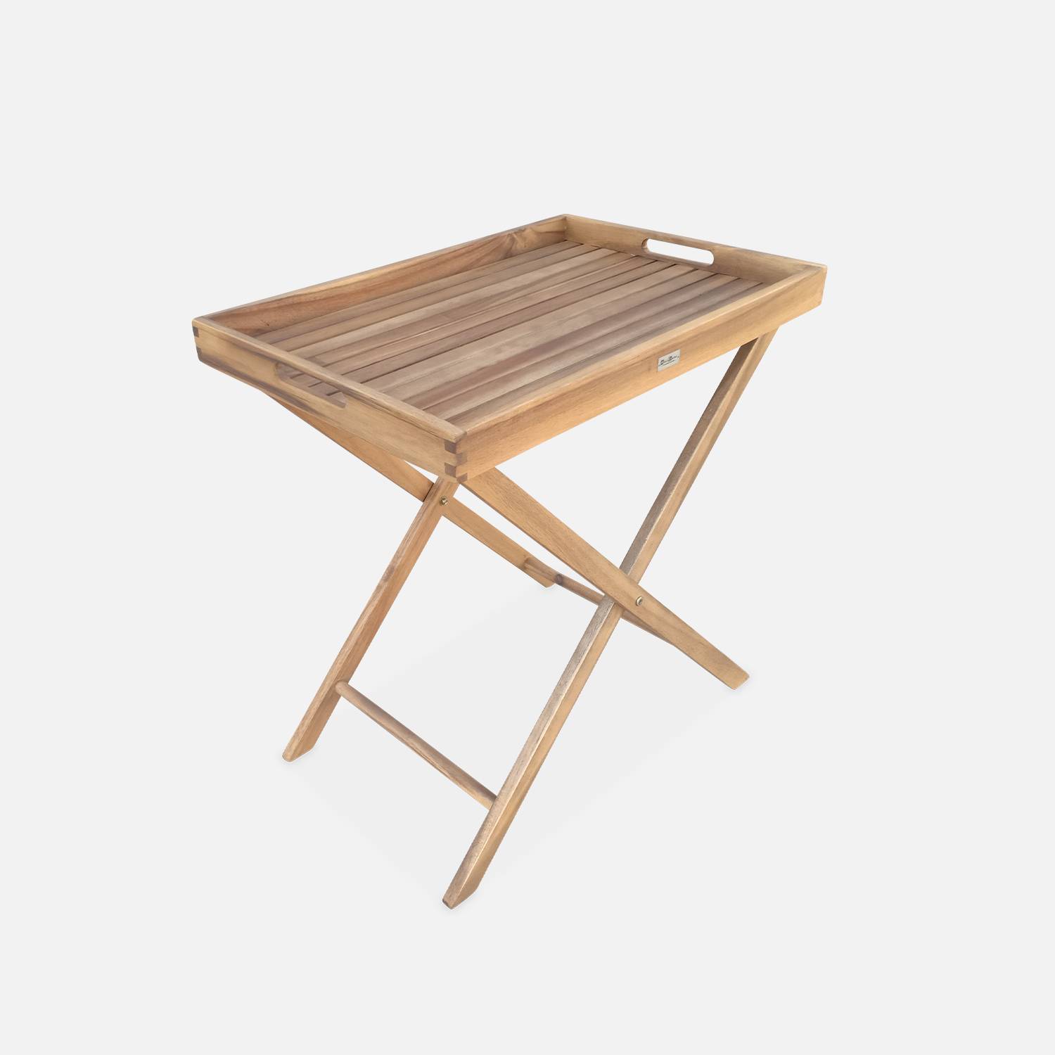 Tavolino da giardino, in legno, dimensioni: 68x44cm - modello: Murcia - Ripiano rimovibile su supporto, tavolo complementare, tavolino basso,sweeek,Photo3