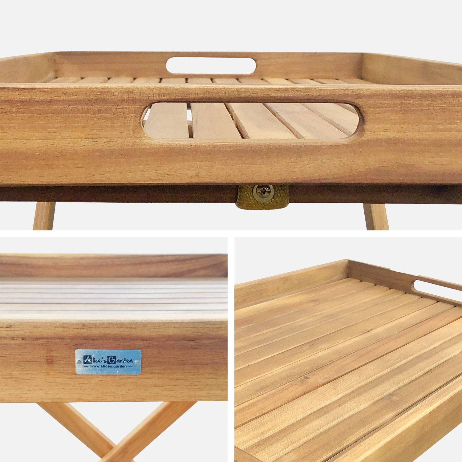 Tavolino da giardino, in legno, dimensioni: 68x44cm - modello: Murcia - Ripiano rimovibile su supporto, tavolo complementare, tavolino basso,sweeek,Photo5