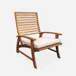 Pair of slatted wooden easy chairs with footrests, FSC sourced Acacia - Puebla - Wood, Beige cushions Photo5