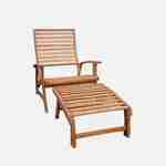 Pair of slatted wooden easy chairs with footrests, FSC sourced Acacia - Puebla - Wood, Beige cushions Photo4