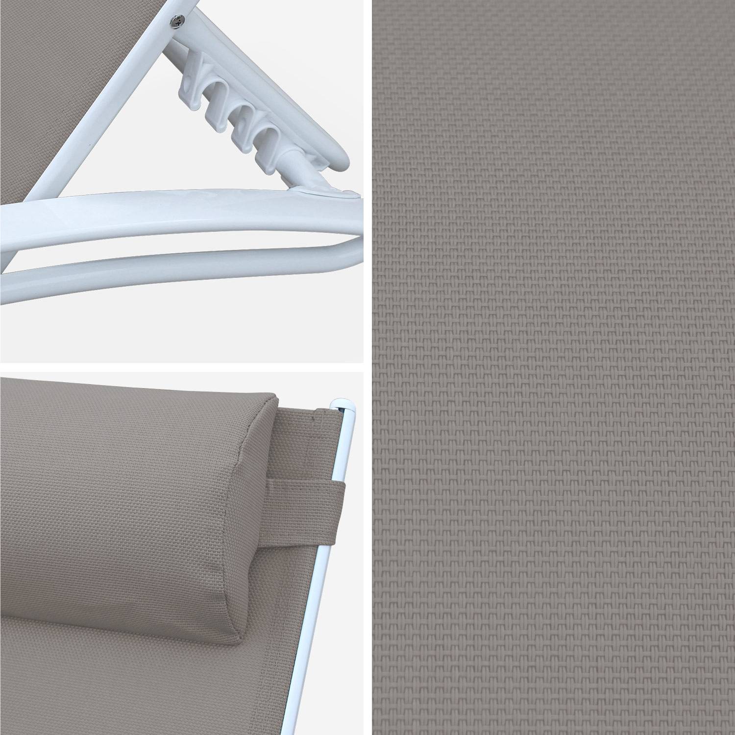 Telo di ricambio per lettino prendisole LOUISA, in alluminio e textilene, con poggiatesta - talpa/bianco,sweeek,Photo2