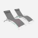 Pair of aluminium and textilene sun loungers, 4 reclining positions, headrest included, stackable - Louisa - White frame, Beige-Brown textilene Photo3