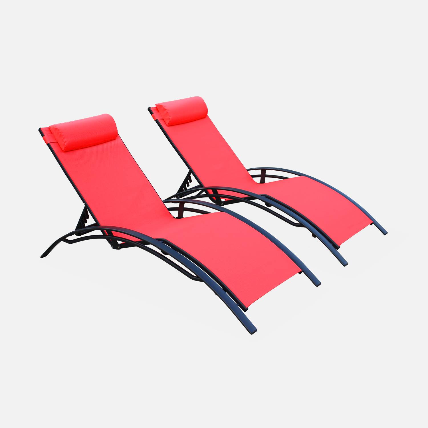 Louisa ligstoelen van textileen en aluminium, kleur antraciet/koraal | sweeek