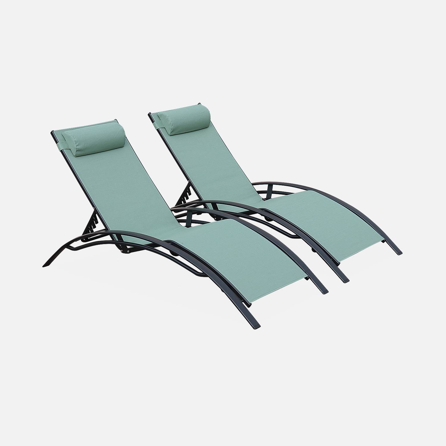 2er Set Sonnenliegen aus Aluminium - graugrün - Liegestühle aus Aluminium und Textilene | sweeek