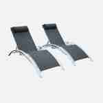 Pair of aluminium and textilene sun loungers, 4 reclining positions, headrest included, stackable - Louisa - White frame, Grey textilene Photo3