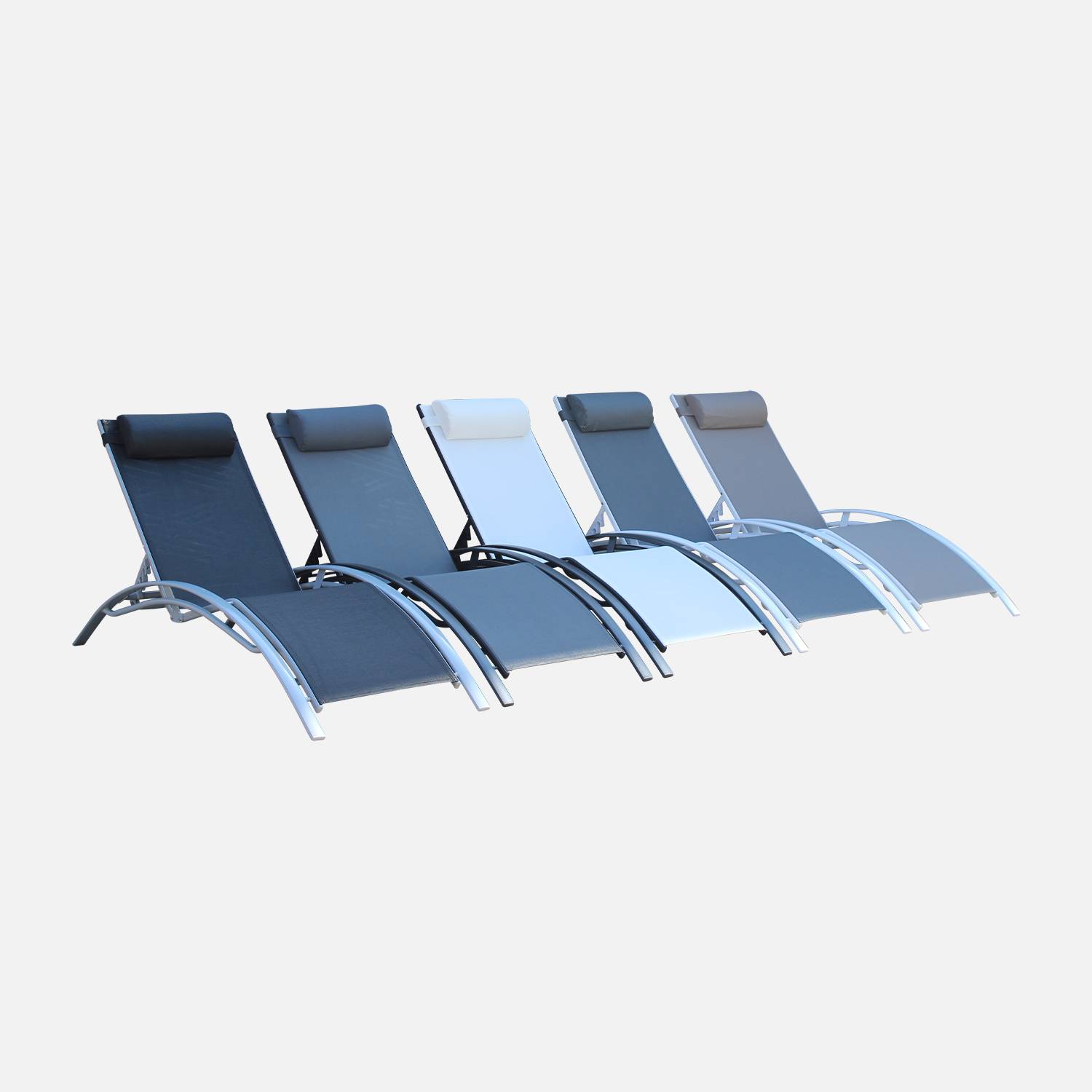 2er Set Sonnenliegen aus Aluminium - grau - Liegestühle aus Aluminium und Textilene - Louisa Photo5