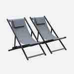 Set of 2 sun loungers - adjustable deck chairs with headrests made from aluminium frame - Gaia - Anthracite frame, Grey textilene Photo2