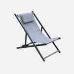 2er Set Sonnenliegen - grau - Liegestuhl aus Aluminium und Textilene mit Kopfstützenkissen, Liegesessel klappbar - Gaia  Photo3