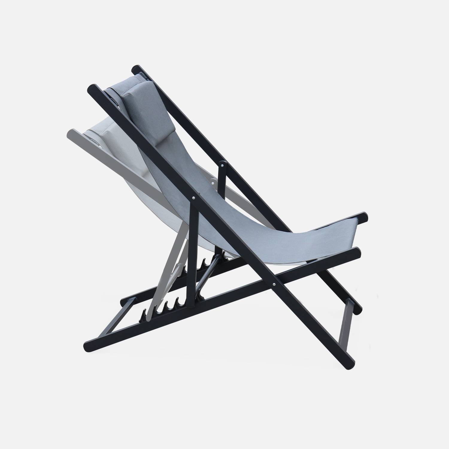 2er Set Sonnenliegen - grau - Liegestuhl aus Aluminium und Textilene mit Kopfstützenkissen, Liegesessel klappbar - Gaia  Photo4