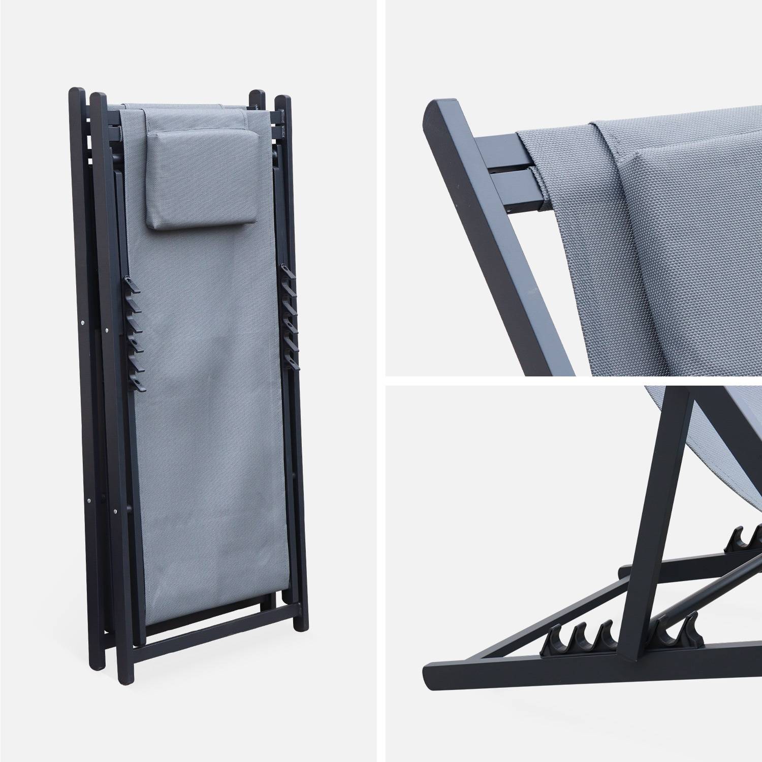 Juego de 2 sillas para tomar sol - Gaia antracita- Aluminio antracita y textileno gris con reposacabezas.,sweeek,Photo5