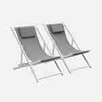 Set of 2 sun loungers - adjustable deck chairs with headrests made from aluminium frame - Gaia - White frame, Brown textilene Photo2