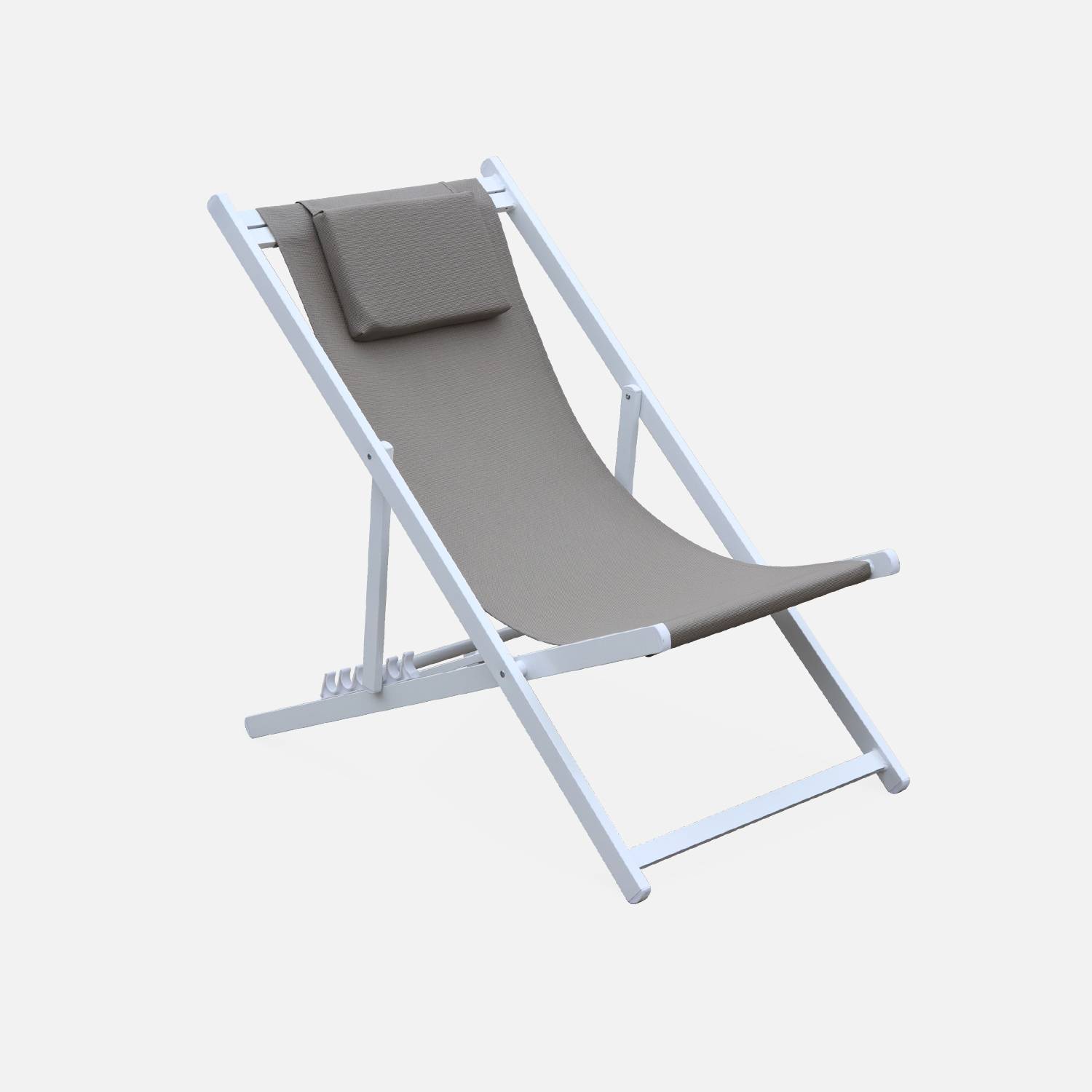 Juego de 2 sillas para tomar sol - Gaia taupe - Aluminio blanco y textileno taupe con reposacabezas.,sweeek,Photo3