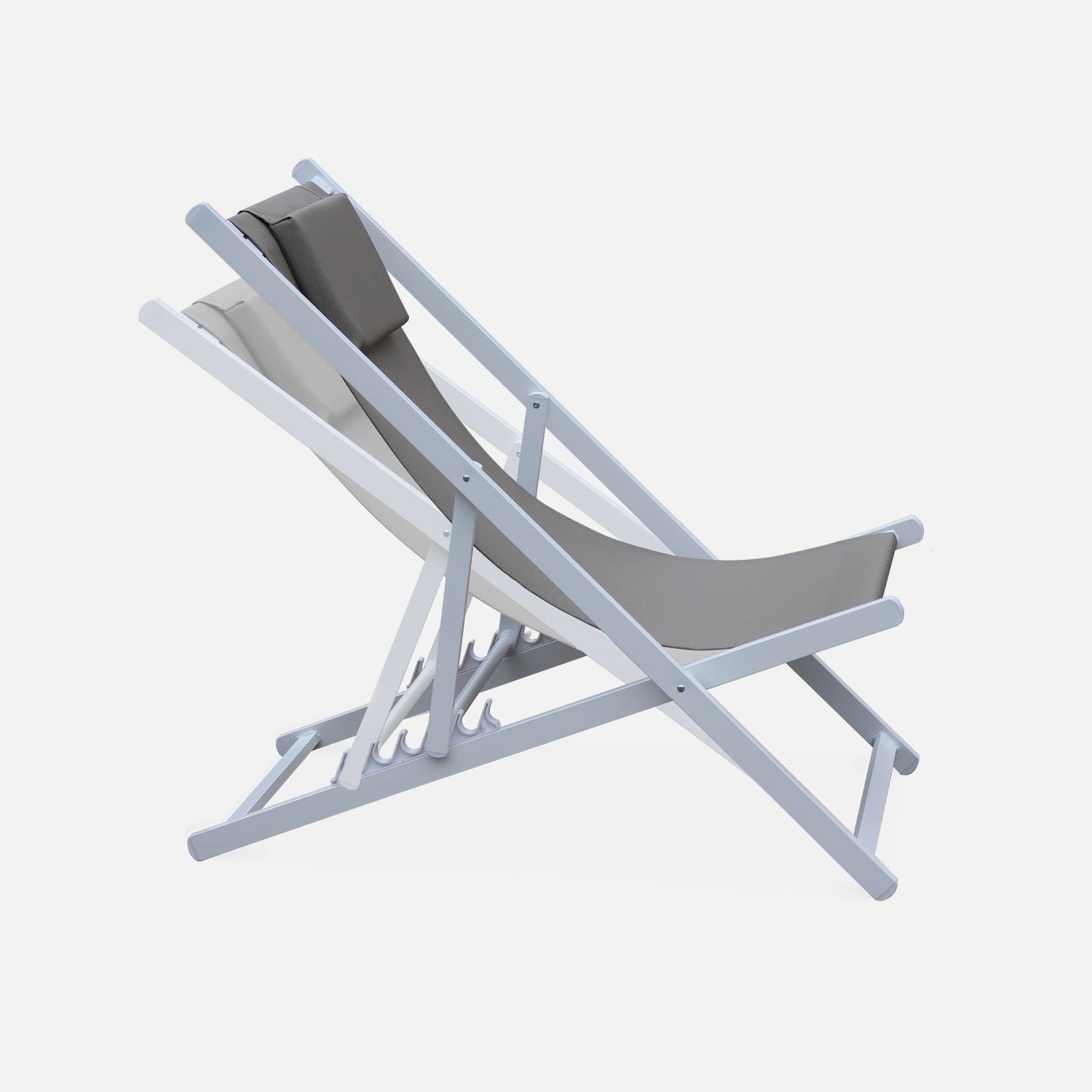 Juego de 2 sillas para tomar sol - Gaia taupe - Aluminio blanco y textileno taupe con reposacabezas.,sweeek,Photo4