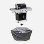 Barbecue gaz inox 14kW – Richelieu noir – Barbecue 4 brûleurs dont 1 feu latéral, côté grill et côté plancha, housse de protection incluse Photo3