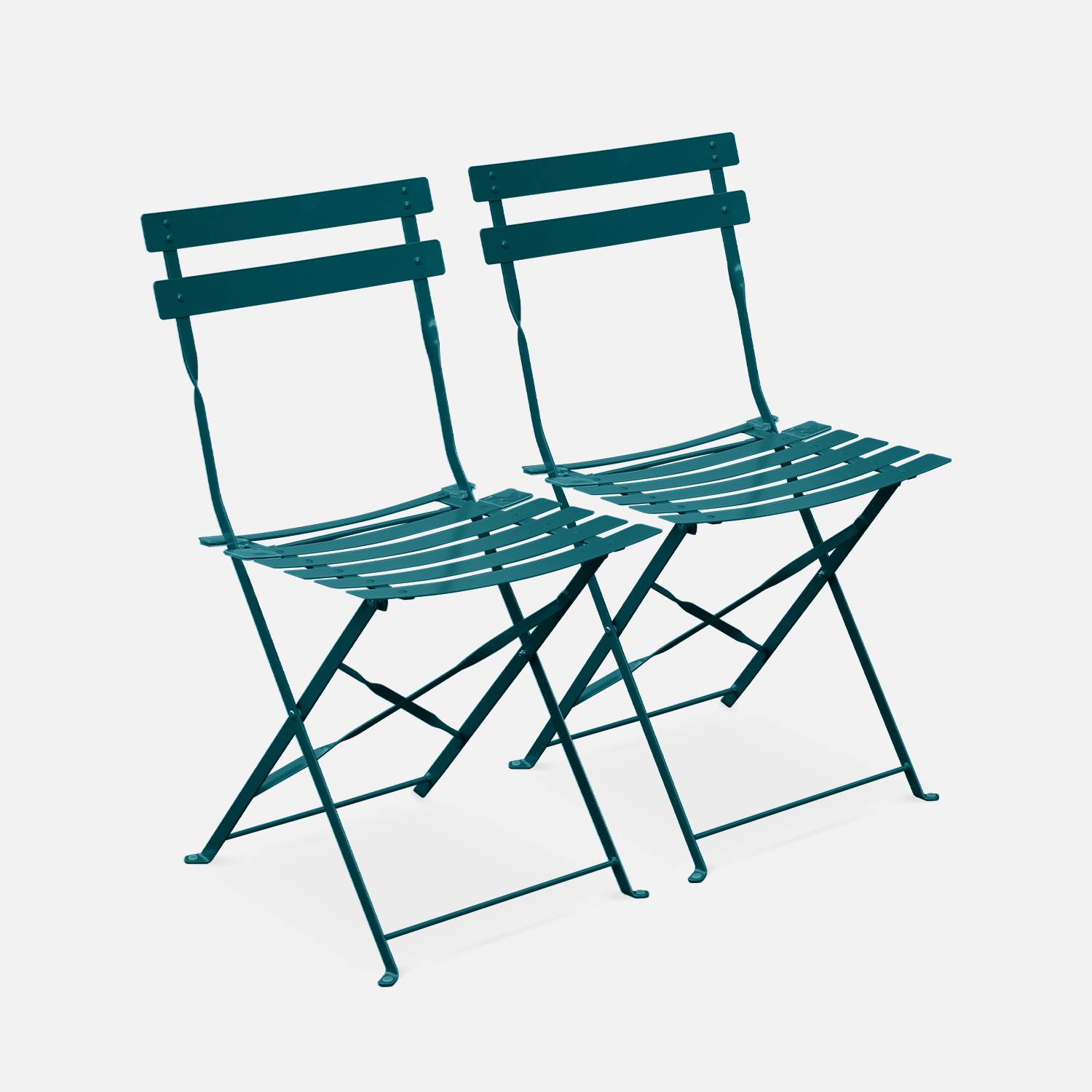 Conjunto de 2 cadeiras de jardim dobráveis - Emilia bleu canard - Aço revestido a pó | sweeek