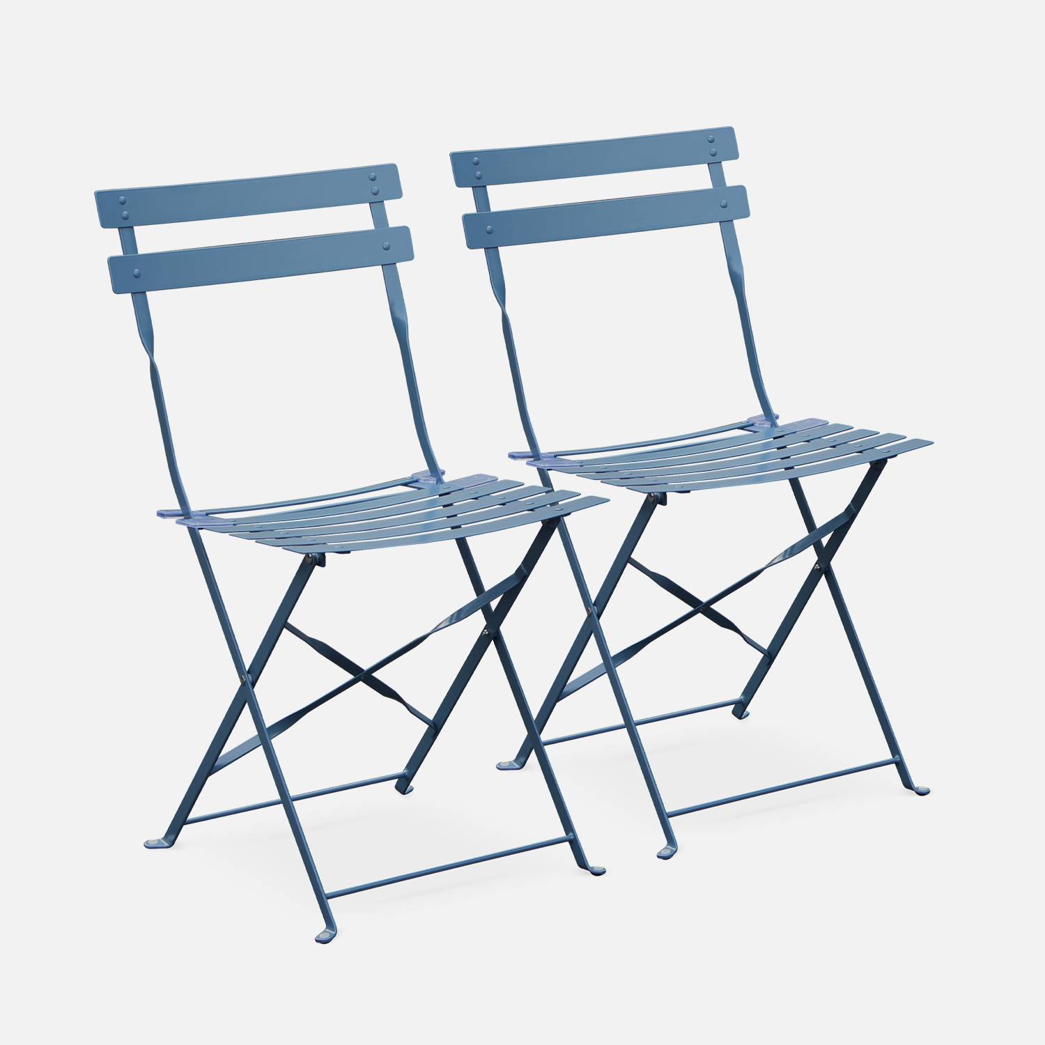 Set of 2 foldable bistro chairs - Emilia blue-grey - Thermo-lacquered steel | sweeek