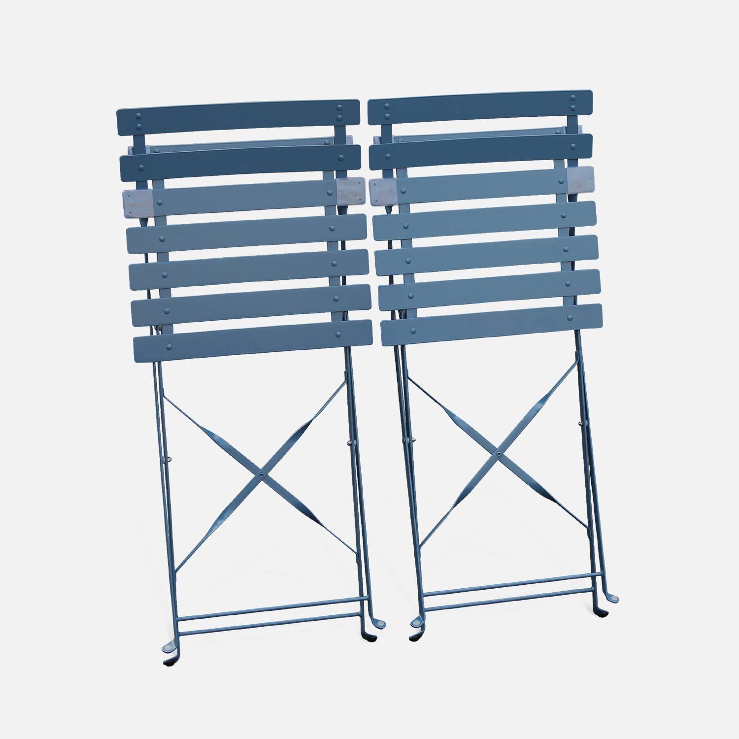 Set of 2 foldable bistro chairs - Emilia blue-grey - Thermo-lacquered steel Photo5