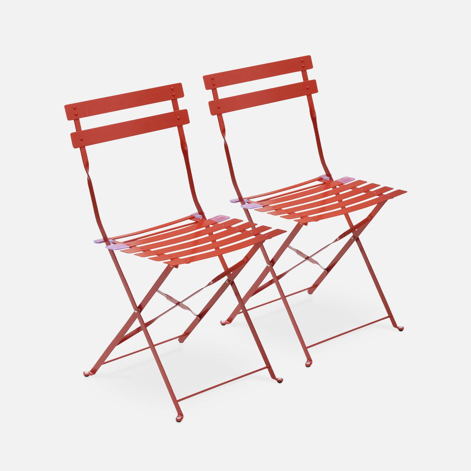 Set of 2 foldable bistro chairs - Emilia terracotta - Thermo-lacquered steel | sweeek