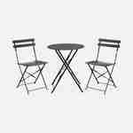 2-seater foldable thermo-lacquered steel bistro garden table with chairs, Ø60cm - Emilia - Anthracite Photo2