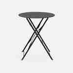2-seater foldable thermo-lacquered steel bistro garden table with chairs, Ø60cm - Emilia - Anthracite Photo3