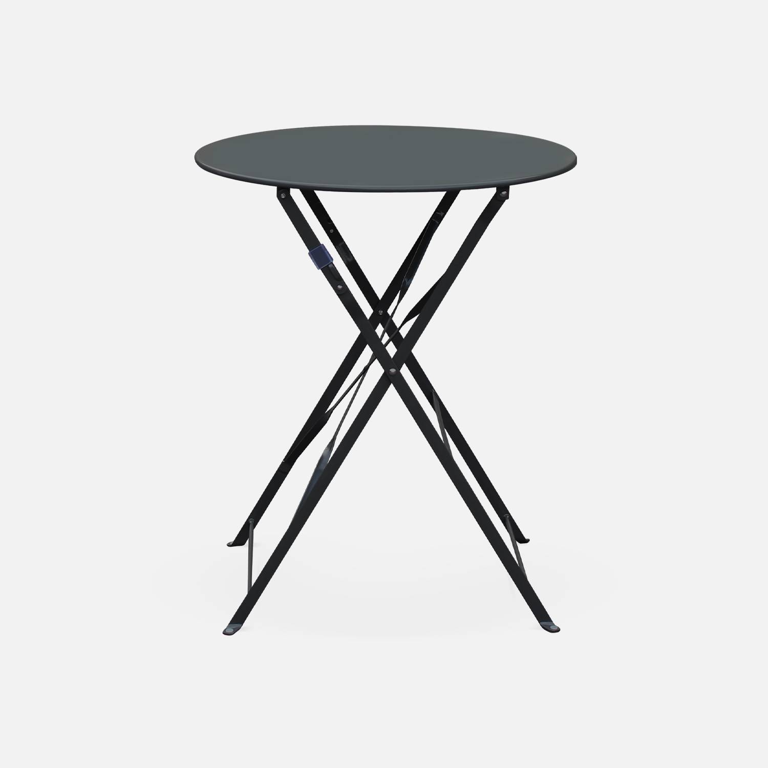 2-seater foldable thermo-lacquered steel bistro garden table with chairs, Ø60cm - Emilia - Anthracite Photo3