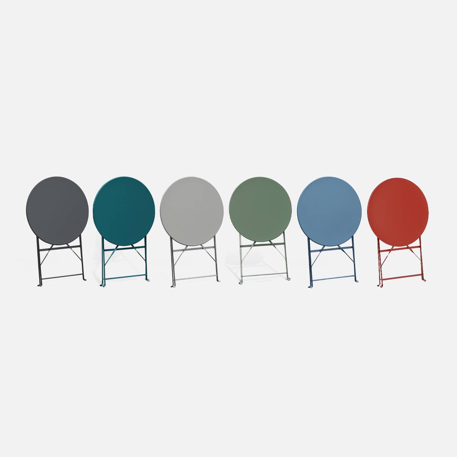 Mobiliario de jardín plegable para bistró - Emilia redondo gris antracita - Mesa de Ø60 cm con dos sillas plegables, acero pintado en polvo Photo7
