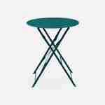 Salon de jardin bistrot pliable - Emilia rond bleu canard - Table ronde Ø60cm avec deux chaises pliantes, acier thermolaqué Photo3