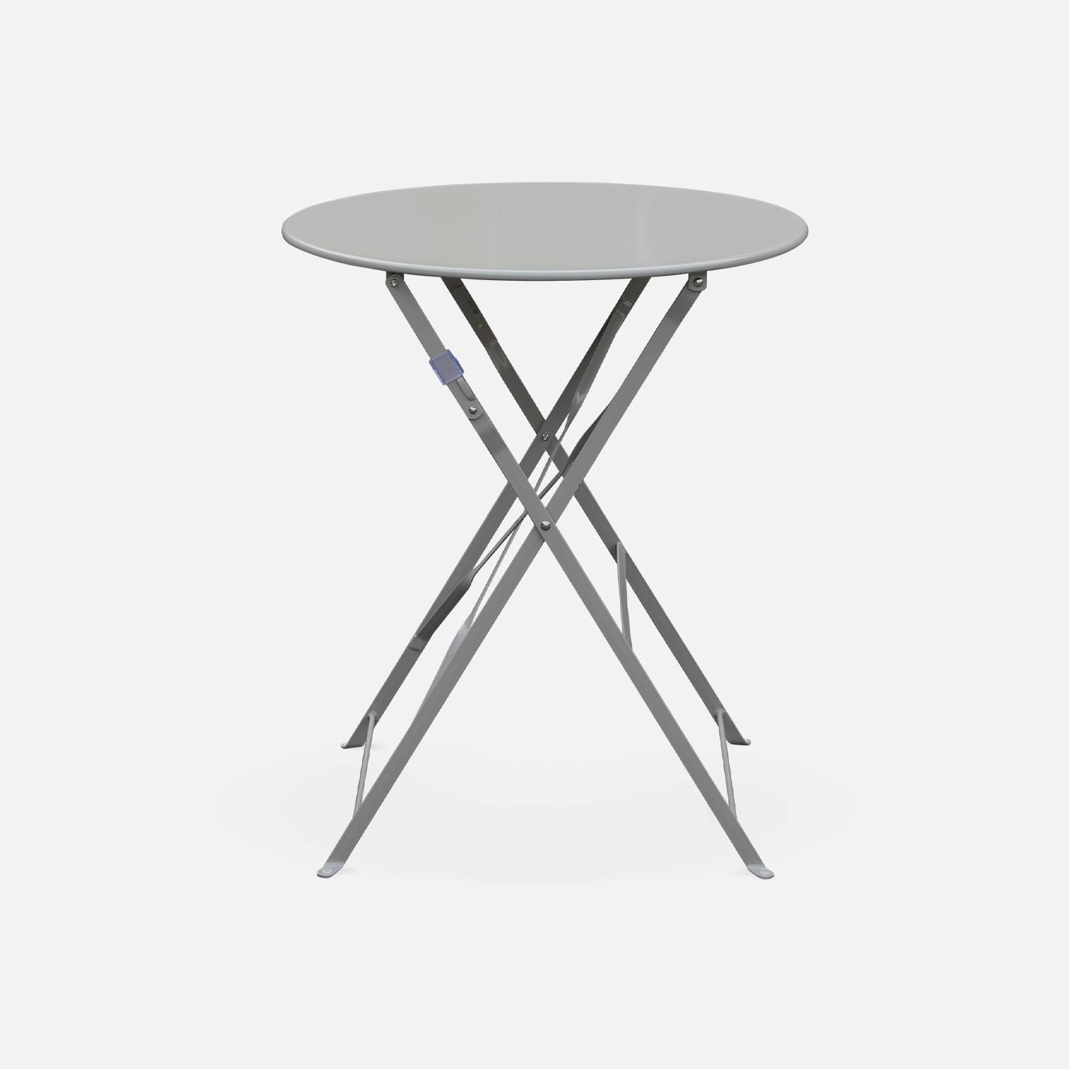 2-seater foldable thermo-lacquered steel bistro garden table with chairs, Ø60cm - Emilia - Taupe grey,sweeek,Photo3